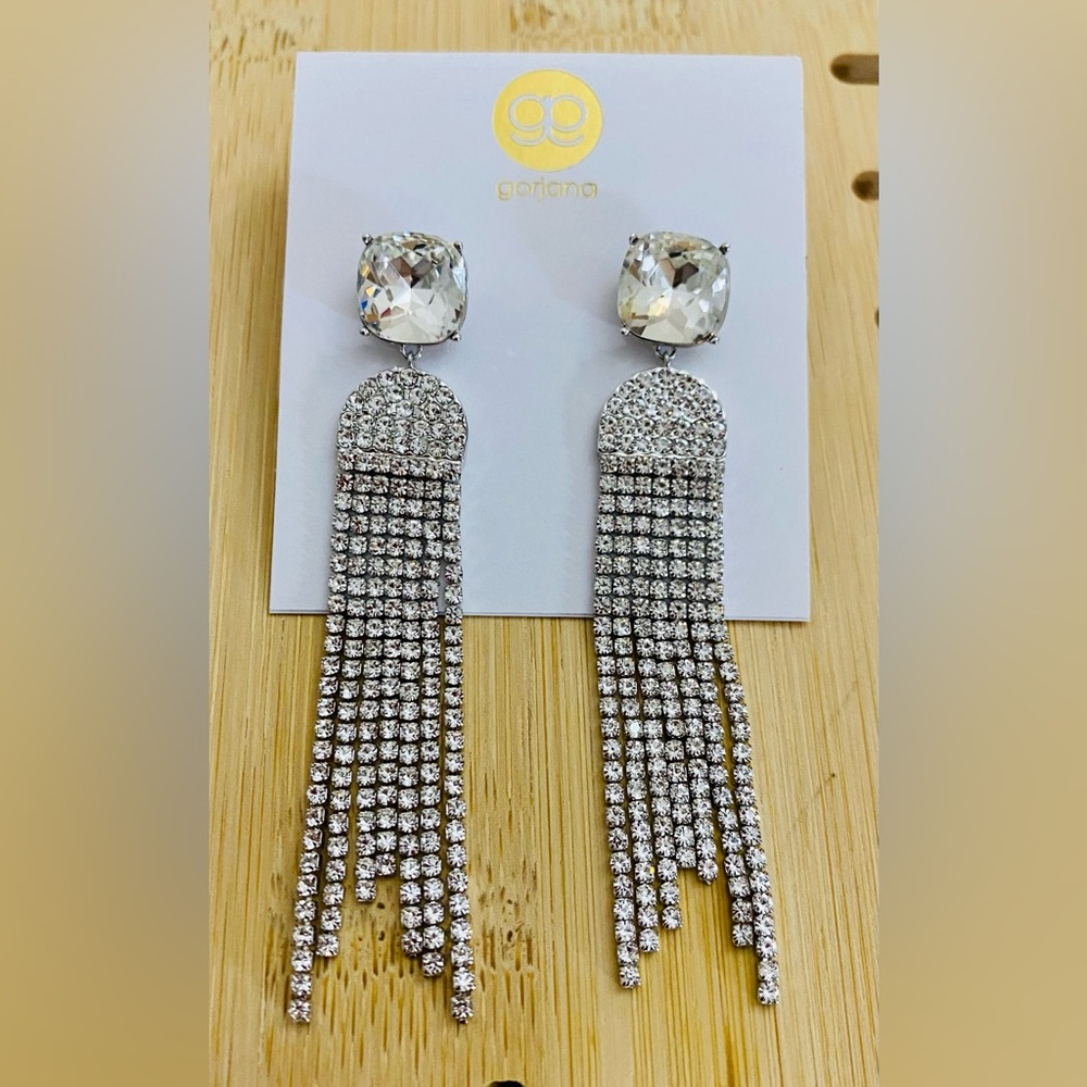 NEW NWT Gorjana Rhodium Kingston Arc Crystal Earrings